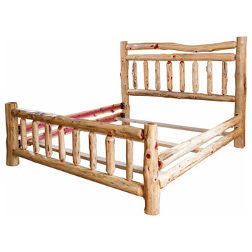 Rustic Red Cedar Bed with Double Top Headboard Rail, Full