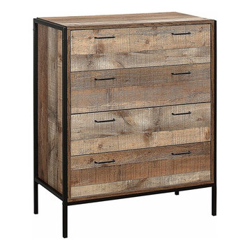 Rustic Drawer Chest, Solid Wood and Steel Frame With 4-Drawer for Storage