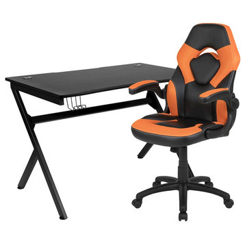 Flash Black Gaming Desk and Orange/Black Racing Chair Set - BLN-X10D1904-OR-GG