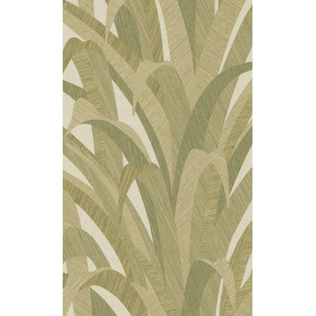 All-over Bamboo Leaves Printed Wallpaper, Green, Double Roll