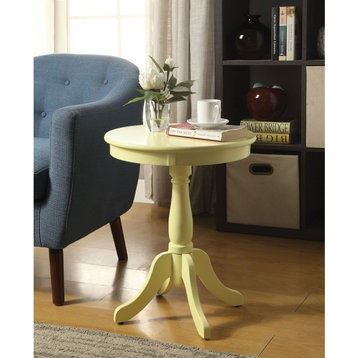 Benzara BM186986 Wooden Round Side Table with Turned Pedestal Base, Yellow