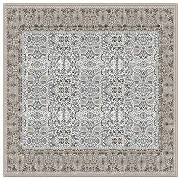 Washable Forest Garden Singed Area Rug, Square 6'