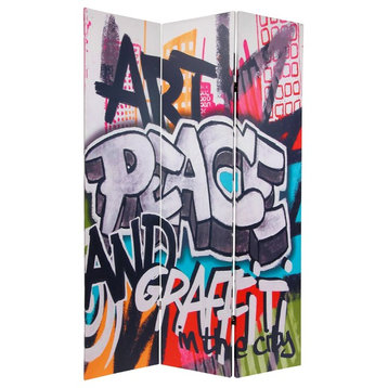 6' Tall Double Sided Graffiti Canvas Room Divider