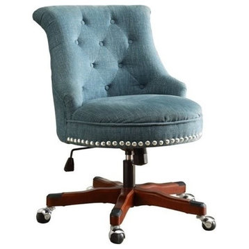 Bowery Hill Traditional Fabric Armless Office Chair in Aqua Blue/Chrome