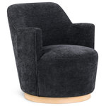 Meridian Furniture - Clarita Swivel Accent Chair, Black, Chenille Fabric - Enhance the comfort and style of your room with the Clarita Chenille Fabric Swivel Accent Chair. This chair features soft black chenille fabric and is designed as a swivel chair with a natural wood finish base. It's perfect for curling up with your favorite book or settling in to watch your favorite show.