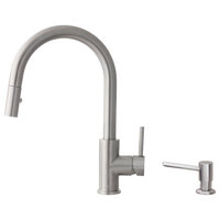 Single Handle Stainless Steel Pull Down Kitchen Faucet With Soap Dispenser