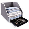 Collapsible Closet Sweater Bin With Hidden Jewelry and Keepsake Storage Tray