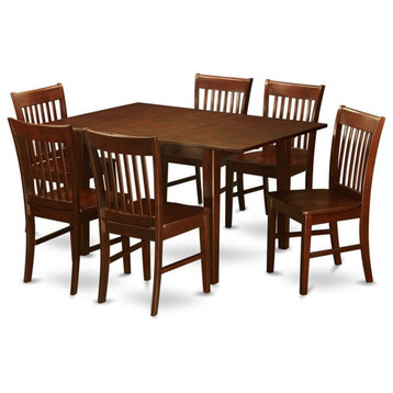 East West Furniture Milan 7-piece Wood Table and Dining Chairs in Mahogany