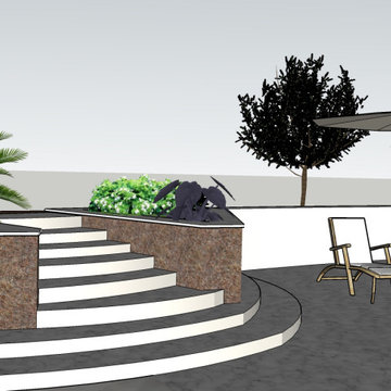 3D Vue d'ensemble de l'escalier et de la terrasse