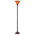 HomeRoots Furniture - HomeRoots Tiffany-style Vintage Star Torchiere Lamp - Add a splash of color to any room in your home by adding this elegant torchiere lamp. These deep colors are accentuated by the golden-bronze color of the base, giving the lamp an old world charm. Scrollwork detailing accents the cast-metal base for an elegant look.