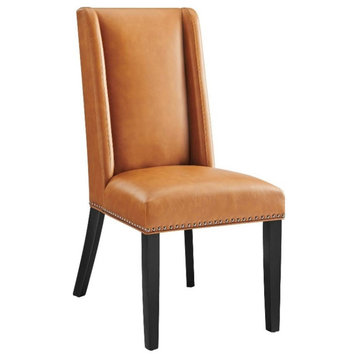 Modway Baron Solid Wood and Vegan Leather Dining Chair in Tan