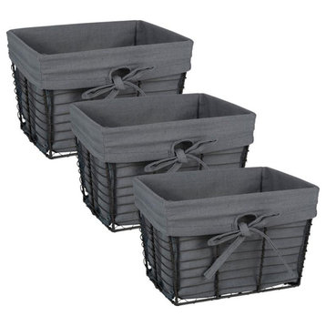 DII Modern Metal Small Wire Liner Basket in Black/Gray (Set of 3)