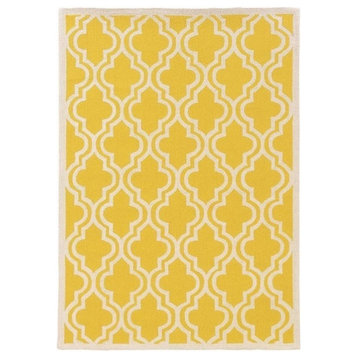 Linon Silhouette Quatrefoil Hand Hooked Wool 1'10"x2'10" Rug in Yellow