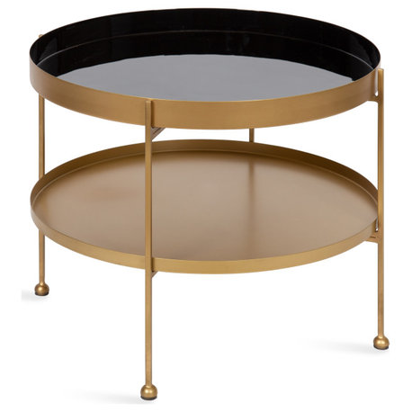 Nira Metal Coffee Table, Black/Gold 26" Diameter