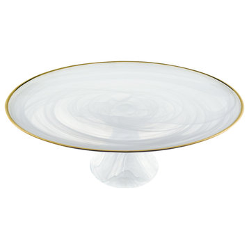 Handcrafted Optical Glass and White Gold Footed Cakestand With Gold Rim