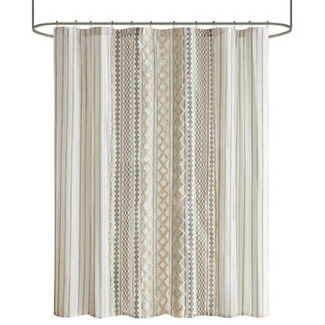 INK+IVY Imani Cotton Printed Shower Curtain With Chenille, Ivory