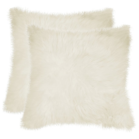 100% Sheepskin New Zealand Pillows, Set of 2, Natural, 18"x18"