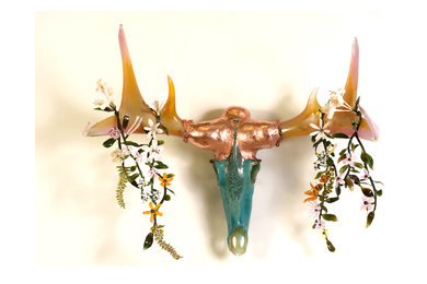 Glass Deer Skull with glass flowers