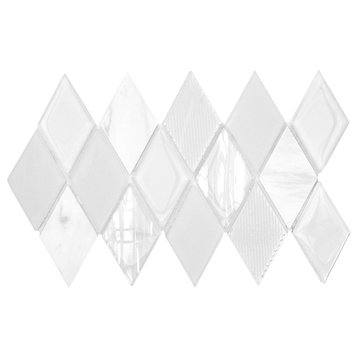Elegant Glass and Marble Rhomboid Design Mosaic Backsplash Tile, Sample