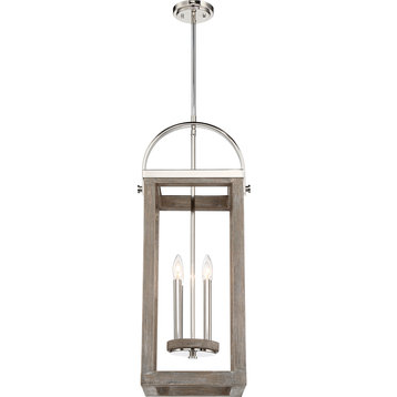 Bliss - 4 Light Pendant - Driftwood Finish with Polished Nickel Accents