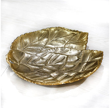 Handmade Decorative Aluminium Tray, Gold Color Coated