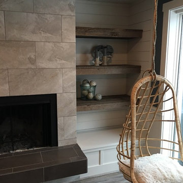 Raised Hearth / Barnwood Shelves