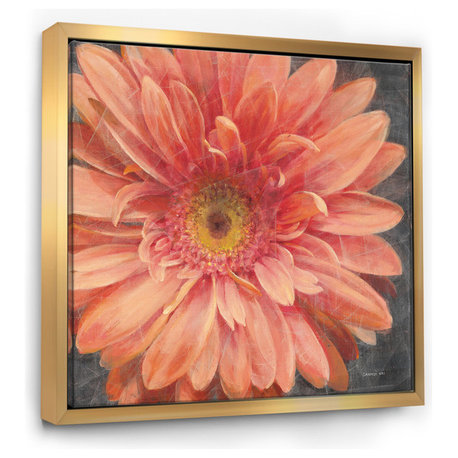 Designart Vivid Orange Daisy Ii Shabby Chic Framed Artwork, Gold, 46x46