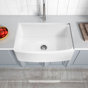 ANZZI Mesa Matte White Solid Surface Farmhouse 33" Single Bowl Kitchen Sink