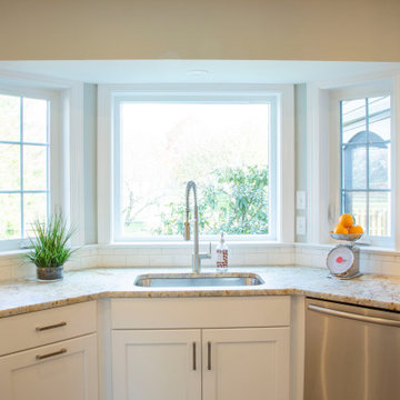 Warm White and Blue Kitchen