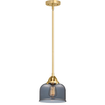 Nouveau 2 Large Bell 1 Light Mini Pendant, Satin Gold, Plated Smoke Glass