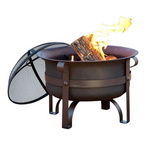 Heavy Duty 34 Inch Fire Pit Deep Steel Cauldron With Screen Stand