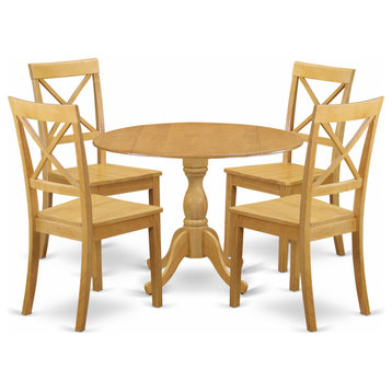 5 Pc Dining Set, Room Table, 4 Oak Wooden Chairs, X-Back, Oak Finish