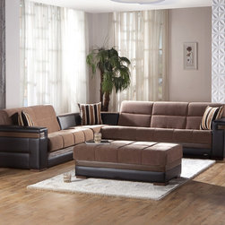 Moon Sectional Sofa Bed in Troya Brown - Sectional Sofas