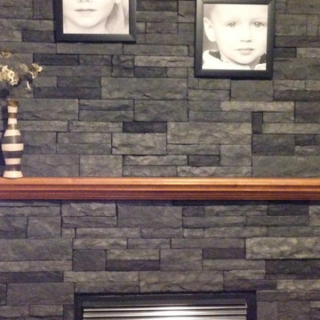 DIY mortarless stone fireplace