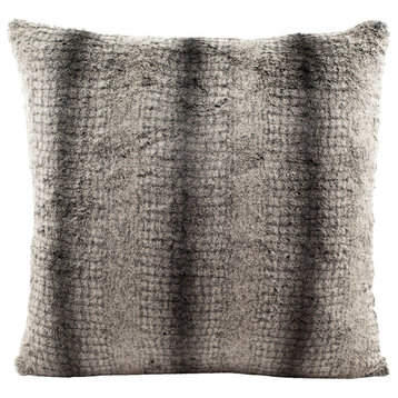 Mina Victory Faux Fur Gray Stripe Pillow, Gray 18"x18"