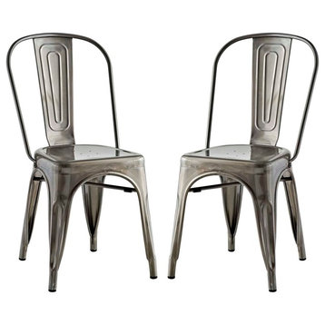 Modern Urban Industrial Distressed Vintage Dining Chair, Set of 2, Silver, Metal