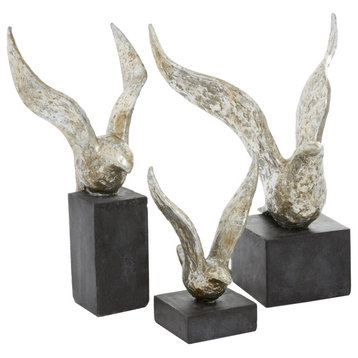 Contemporary Silver Polystone Sculpture Set 561395