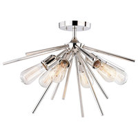 Semi Flush 6 Light Fixtures W/ Polished Nickel Finish Steel Medium 24" 360 Watt