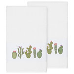 Linum Home Textiles - Mila 2 Piece Embellished Bath Towel Set - The MILA Embellished Towel Collection features whimsical blooming cactus in applique embroidery on a woven textured border. These soft and luxurious towels are made of 100% premium Turkish Cotton and offer lasting absorbency and superior durability. These lavish Turkish towels are produced in Linum�s state-of-the-art vertically integrated green factory in Turkey, which runs on 100% solar energy.