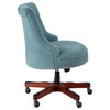 Linon Sinclair Upholstered Office Chair Wood Base with Wheels in Aqua Blue