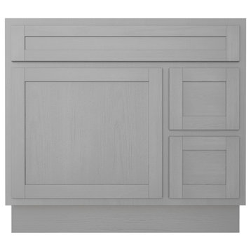 Vanity Art Vanity Base Cabinet, No Top, Drawers on Right, 36", Silver