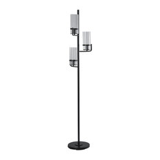 Three Arm, Floor Lamp, Satin Black Finish, Clear Ribbed Glass Shades