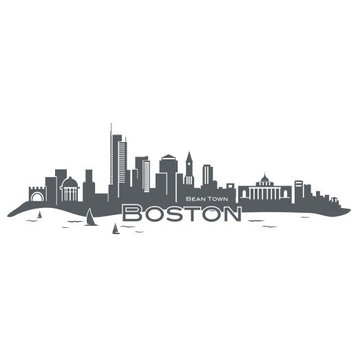 Boston City Skyline Wall Decal, Dark Gray, 59"x18"
