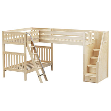 Elkhart Twin Size Sleeps 3 Bunk Beds with Stairs, Natural