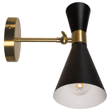 Calvin One Armed Black and Brass Metal Wall Sconce
