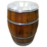 Master Garden Products - Reclaimed Wine Barrel Waste Receptacle with Aluminum Fire Safe Lid, 26"W x 36"H - This beautiful open top 55 gallon environmentally friendly reclaimed wine barrel waste receptacle is designed with a removable fire safe aluminum rid for convenience and safety. Use them for refuse and garden debris. These rustic barrel receptacles are excellent in hospitality businesses like bars, restaurants and resorts. Wide open top for high traffic places such as restaurants, hotels, and other public places. Each individual item's appearance and color tone may vary due to the reclaimed barrel material used in the product. Used with a 52 gallon waste plastic liner.