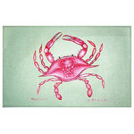 Betsy Drake - Pink Crab Door Mat 30x50 - These decorative floor mats are made with a synthetic, low pile washable material that will stand up to years of wear. They have a non-slip rubber backing and feature art made by artists Dick Hamilton and Betsy Drake of Betsy Drake Interiors. All of our items are made in the USA. Our small door mats measure 18x26 and our larger mats measure 30x50. Enjoy a colorful design that will last for years to come.
