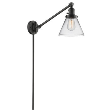 Large Cone 1-Light LED Swing Arm Light, Oil Rubbed Bronze, Glass: Clear