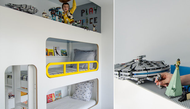 Kran, lego, guckloch: zwei kreative kinderzimmer für drei brüder
