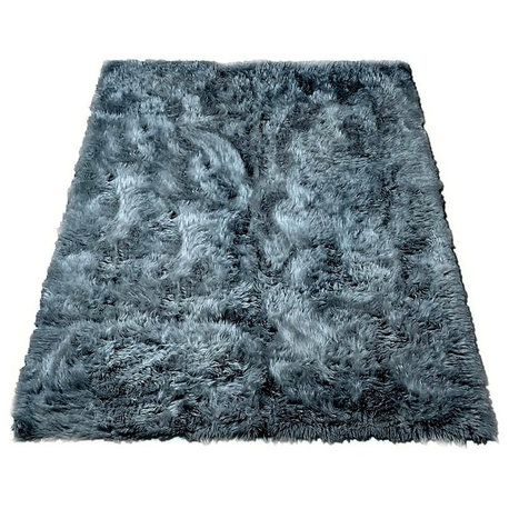Rectangle Faux Fur Designer Sheepskin Rug, Charcoal Gray, 3'x5'